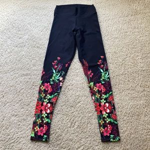 Liquido Black Leggings with Red & Green Floral Print
